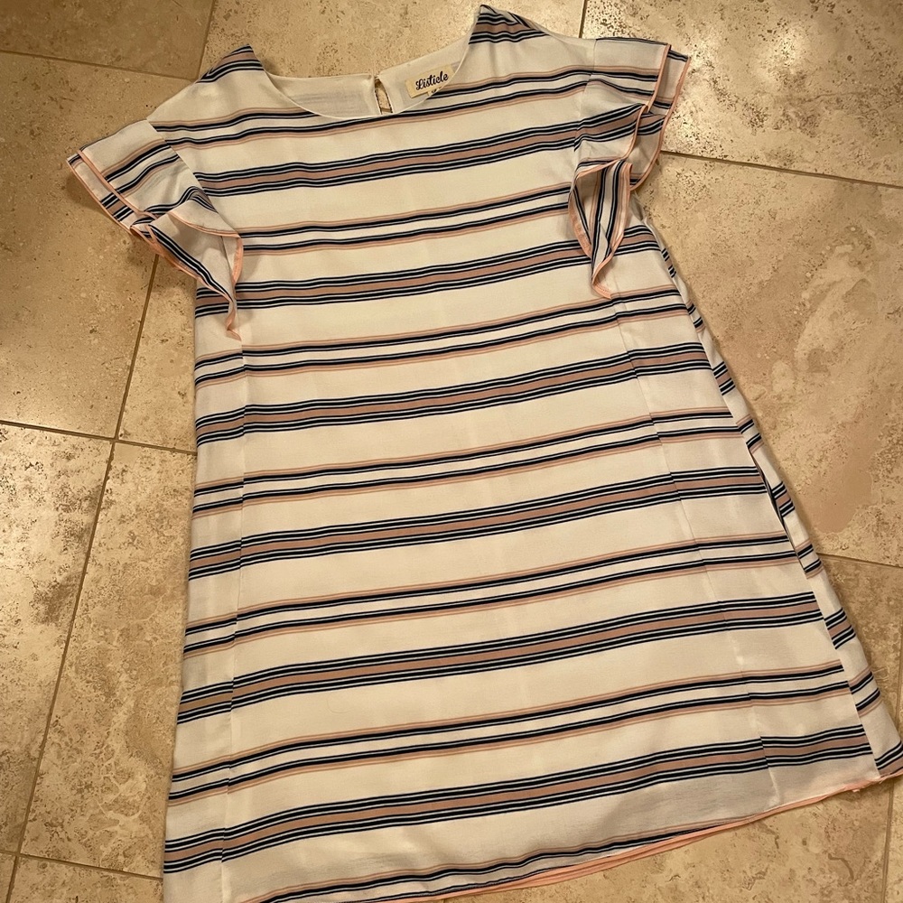 Listicle White Mini Dress with Navy and Pink Stripes